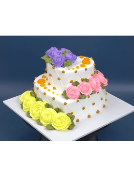 2 Tier Flower Heart Shape Engagement Cake