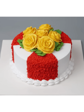 Round Red and Yellow Coloured Cake